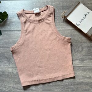 Destined Stretchy Ribbed Cropped Tank Top in Peachy Pink. Size S